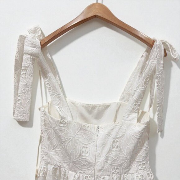 NWT Arose Studio Amber Square Neck Bow Tie Strap Floral Embroidered Midi Dress - Picture 7 of 7